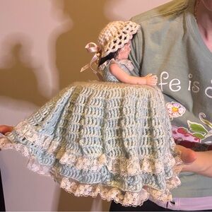 Toilet Paper Cover Vintage Doll with Blue Dress